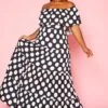 Plus Size Polka Dot Print Flare Maxi Dress