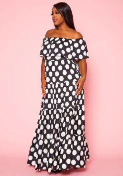 Plus Size Polka Dot Print Flare Maxi Dress -Mini Dress Store 2021055 001 2
