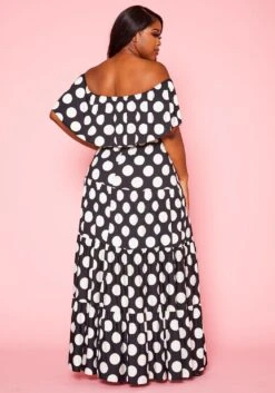 Plus Size Polka Dot Print Flare Maxi Dress -Mini Dress Store 2021055 001 3