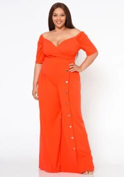Plus Size Off Shoulder Button Down Jumpsuit -Mini Dress Store 2021070 003 1