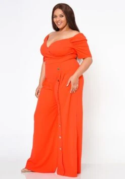 Plus Size Off Shoulder Button Down Jumpsuit -Mini Dress Store 2021070 003 4