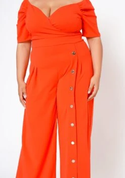 Plus Size Off Shoulder Button Down Jumpsuit -Mini Dress Store 2021070 003 6