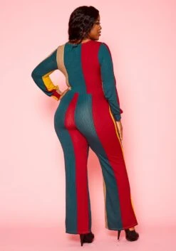 Plus Size Color Block Long Sleeve Jumpsuit -Mini Dress Store 2021136 001 3