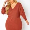 Plus Size Ribbed Knit Dolman Sleeve Mini Dress -Mini Dress Store 2021158 002 2