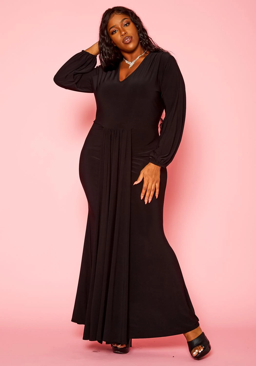 Plus Size Long Sleeve Mermaid Flare Gown 4 Plus Size Long Sleeve Mermaid Flare Gown - Image 2