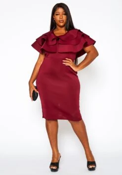 Plus Size Ruffle Hem Cocktail Dress
