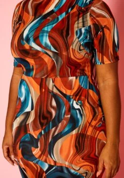 Plus Size Rustic Teal Pattern Flare Dress -Mini Dress Store 2021295 001 4