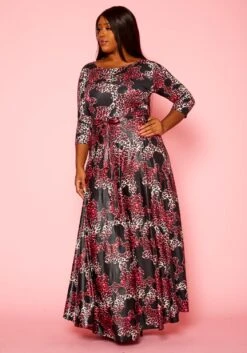 Plus Size Fuchsia Leopard Print Fit & Flare Maxi Dress -Mini Dress Store 2021305 001 3