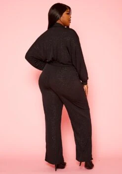 Plus Size Shimmer Long Sleeve Flare Jumpsuit -Mini Dress Store 2021323 001 3