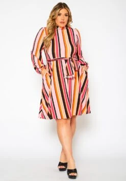 Colorful Mock Neck Fit & Flare Dress -Mini Dress Store 2021339 001 5