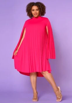 Plus Size Pleated Cape Sleeve Dress -Mini Dress Store 2021351 006 3
