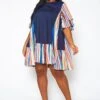 Plus Size Multi Striped Tunic Dress -Mini Dress Store 2021381 001 0