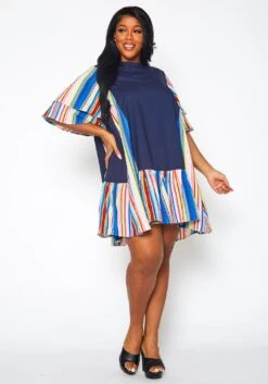 Plus Size Multi Striped Tunic Dress -Mini Dress Store 2021381 001 1