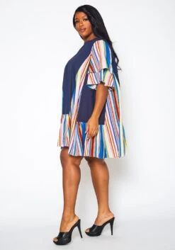 Plus Size Multi Striped Tunic Dress -Mini Dress Store 2021381 001 3