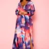Plus Size Pastel Multi Color Print Fit & Flare Maxi Dress -Mini Dress Store 2021398 001 1