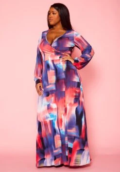 Plus Size Pastel Multi Color Print Fit & Flare Maxi Dress -Mini Dress Store 2021398 001 2