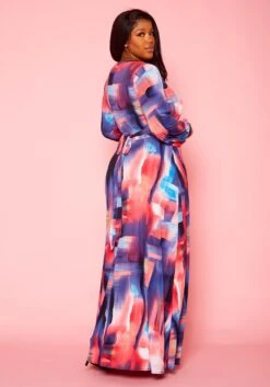 Plus Size Pastel Multi Color Print Fit & Flare Maxi Dress -Mini Dress Store 2021398 001 4