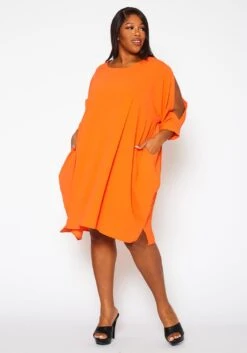 Plus Size Solid Short Sleeve Tunic Dress -Mini Dress Store 2021409 001 2