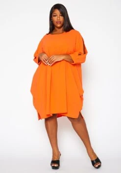 Plus Size Solid Short Sleeve Tunic Dress