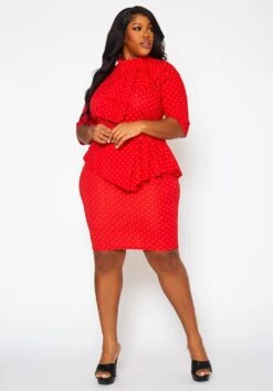 Plus Size Polka Dot Print Peplum Mini Dress -Mini Dress Store 2022396 003 2