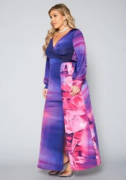 Plus Size Rose Gradient Print Fit & Flare Maxi Dress -Mini Dress Store 2022397 001 3