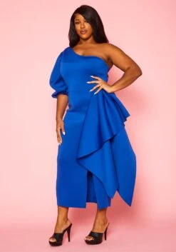 Plus Size One Sleeve Drape Front Gown -Mini Dress Store 2022410 002 3
