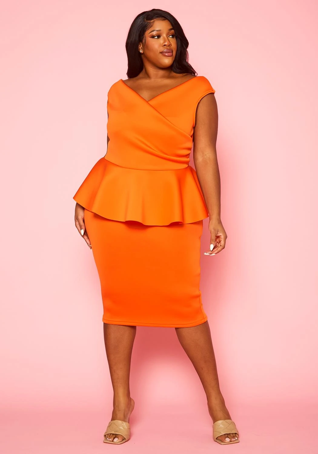 Plus Size Sleeveless V Neck Peplum Dress 4 Plus Size Sleeveless V Neck Peplum Dress - Image 2