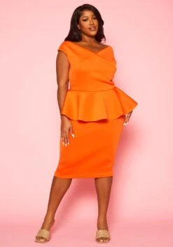 Plus Size Sleeveless V Neck Peplum Dress