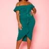 Plus Size Off Shoulder Drape Front Cocktail Dress