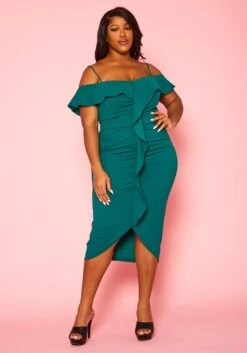 Plus Size Off Shoulder Drape Front Cocktail Dress