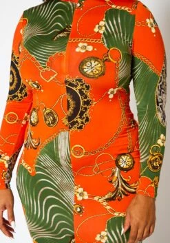 Plus Size Golden Oasis Pattern Bodycon Midi Dress -Mini Dress Store 2022417 001 5