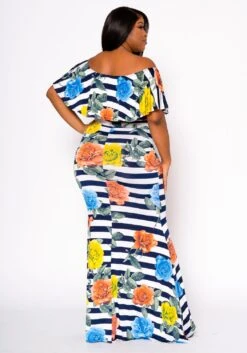 Plus Size Floral Striped Fit & Flare Maxi Dress -Mini Dress Store 2022457 001 3