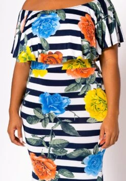 Plus Size Floral Striped Fit & Flare Maxi Dress -Mini Dress Store 2022457 001 4