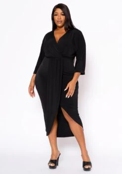 Plus Size Drape Front Cocktail Dress