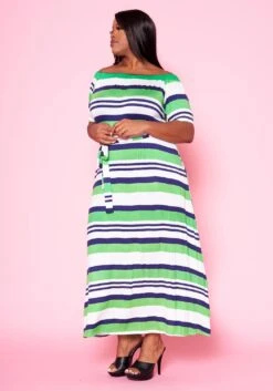 Plus Size Multi Striped Fit & Flare Maxi Dress -Mini Dress Store 2022460 002 2