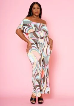 Plus Size Abstract Pattern Off Shoulder Jumpsuit -Mini Dress Store 2022478 001 1