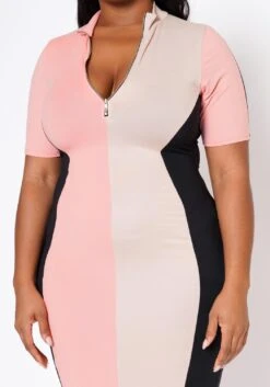 Plus Size Color Block Zip Front Bodycon Dress -Mini Dress Store 2022483 001 4