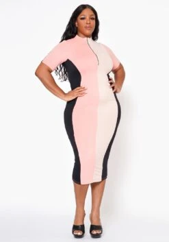 Plus Size Color Block Zip Front Bodycon Dress -Mini Dress Store 2022483 001 6