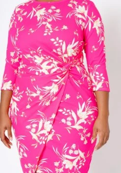 Plus Size Floral Print Twist Hem Cocktail Dress -Mini Dress Store 2022490 001 5