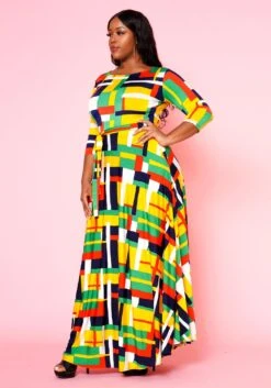 Plus Size Geometric Pattern Fit & Flare Maxi Dress -Mini Dress Store 2022501 001 2