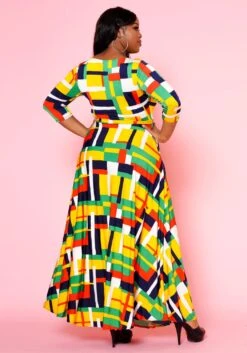 Plus Size Geometric Pattern Fit & Flare Maxi Dress -Mini Dress Store 2022501 001 3