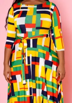 Plus Size Geometric Pattern Fit & Flare Maxi Dress -Mini Dress Store 2022501 001 4