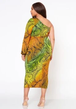 Plus Size Multi Abstract Pattern One Sleeve Midi Dress -Mini Dress Store 2022514 002 4