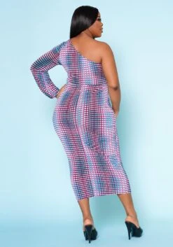 Plus Size Multi Dotted Print One Sleeve Midi Dress 12 Plus Size Multi Dotted Print One Sleeve Midi Dress -Mini Dress Store 2022515 001 4