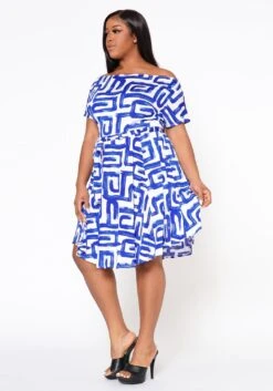 Plus Size Abstract Print Off Shoulder Flare Dress -Mini Dress Store 2022519 001 4