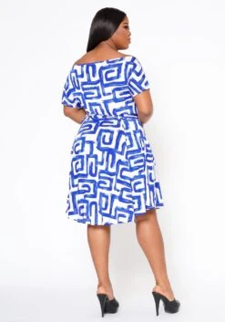 Plus Size Abstract Print Off Shoulder Flare Dress -Mini Dress Store 2022519 001 5