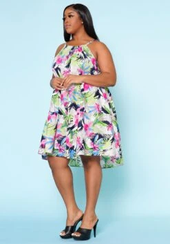 Plus Size Tropic Floral Pattern Flare Mini Dress -Mini Dress Store 2022523 001 3