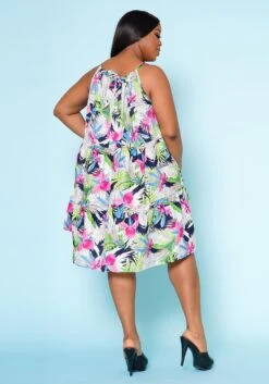 Plus Size Tropic Floral Pattern Flare Mini Dress -Mini Dress Store 2022523 001 4