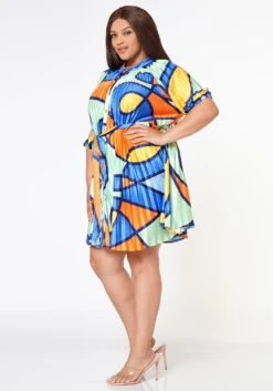 Plus Size Multi Pattern Pleated Fit & Flare Dress -Mini Dress Store 2022608 002 4
