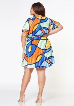 Plus Size Multi Pattern Pleated Fit & Flare Dress -Mini Dress Store 2022608 002 5